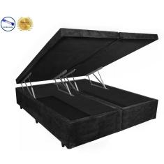 Base Box Baú Casal Bipartido A colchões Suede Preto 41x138x188