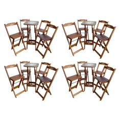 Kit 4 Conjuntos Bistrô Mesa Com 4 Banquetas Dobráveis De Madeira Personalizada Hei - Imbuia