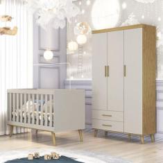 Berço Americano e Guarda Roupa Infantil Ambiente Ludmila Off White Bét