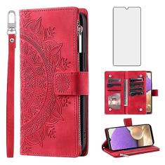 Asuwish Capa de telefone para Samsung Galaxy A32 5G 2021 6,5 polegadas capa carteira com protetor de tela de vidro temperado mandala flor flip zíper titular cartão celular M32 G5 A 32 32A S32 SM-A326U