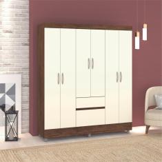 Guarda-Roupa Casal Panama 6 Portas Design Inteligente Marrom/Champanhe