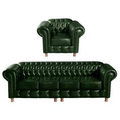 Conjunto de Sofá 4 Lugares e 1 Poltrona Chesterfield Luís Xv - BELLA D