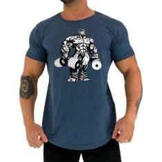 Camiseta Longline Manga Curta MXD Conceito Halteres BodyBuilder, Azul 