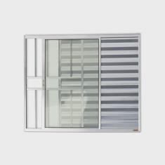 Janela de Aluminio Veneziana de Correr 80x100cm 3 Folhas com Grade e Vidro Liso Confort Brimak
