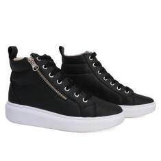 Tenis Sapatenis Cano Alto Feminino Ziper Lateral Botinha Casual Confortavel Macia Moderno-Feminino