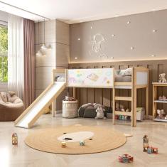 Cama Alta com Escorregador e Lousa Madeira Maciça/mdf Exclusive Casatema Branco/Natural