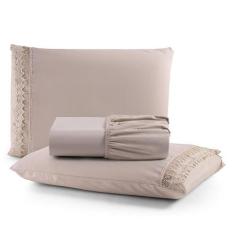 Jogo De Lençol Queen Suavitec Com Grippir 3 Peças - Avelã - Casa Show 