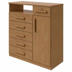 Cômoda Da Vinci 6 Gavetas E 1 Porta Lopas Amendoa Clean