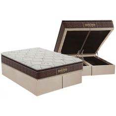 Cama Box Baú King Kit Guarda Costas Extra Firme com Colchão Ortopédico Suede Clean Bege Probel