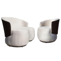 Conjunto Sofá Namoradeira com Poltrona Lara Veludo Bege/PU Marrom - Montanaris Decor