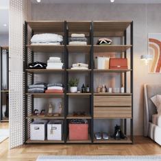 Guarda Roupa Closet 3 Peças com 2 Gavetas e 14 Nichos Easy Preto/Montana