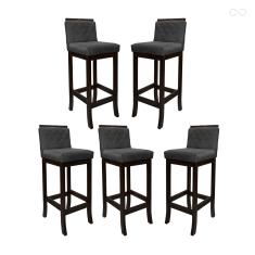 Kit 5 Banquetas Alta com Encosto Matelassê Nice Madeira Maciça Maciça Suede Cinza CCS