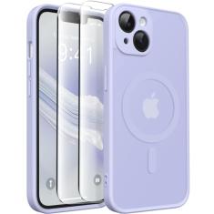 CAPRARO Capa magnética para iPhone 14, [compatível com MagSafe] [proteção total da câmera] Capa protetora à prova de choque fina translúcida fosca para iPhone 14 de 6,1 polegadas, lilás