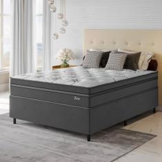 Conjunto Cama Box Casal Zoe Com Molas Ensacadas 138 x 188 x 65 Cinza