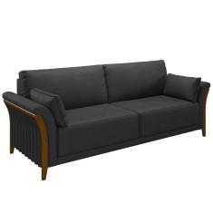 Sofá Living 3 Lugares 222cm Pés Madeira Roya M22 Pu Preto - Mpozenato