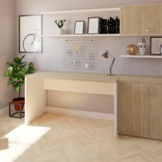 Mesa Reta Corp 25mm 120cm Bramov Móveis Branco/carvalho Mel