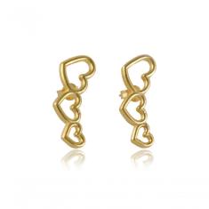 Brinco Ear Cuff Dourado De Corações Pequeno Folheado