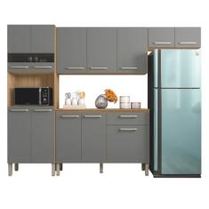 Armário de Cozinha Completa Com Balcão 12 Portas 1 Gaveta 2,50m Versalhes Freijó/Grafite Kit's Paraná