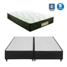 Cama box casal bi partida preto + colchão mola ensacada