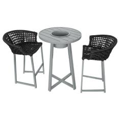 Conjunto Bistrô Champanheira Cinza Tampo Ripado E 2 Banquetas Reis Corda Náutica Preta - Cor: Preto