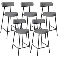 Kit 05 Banquetas Baixa Para Cozinha Sala De Jantar Bancada Milão L02 Linho Cinza Escuro