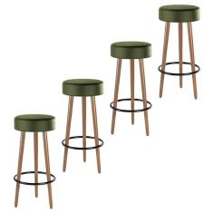 Kit 4 Banquetas Estofada Com Pés De Madeira Couríssimo Verde