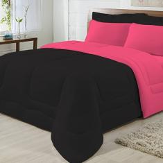 Edredom Dupla Face 100% Algodão Malha Solteiro Gran Moratta 01 Peça - Pink/ Preto