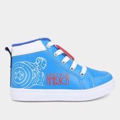 Tênis Cano Alto Bebê Marvel Capitão América Menino, Azul, Branco, 23