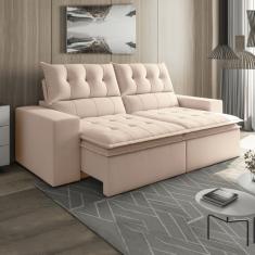 Sofá Retrátil E Reclinável 250cm Veludo M118 Bege Claro