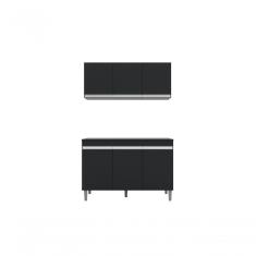 Balcão Gabinete Manu 120 Cm C-tampo E Armário Aéreo Andreia 120cm Preto