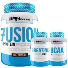 Kit Whey Fusion Protein 2kg + BCAA 100g + Creatina 100g - BRNFOODS - B