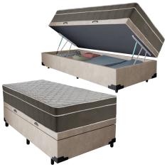 Cama Box Baú Suede Solteiro + Colchão SerenePrime Molas Ensacadas 88x188x69