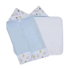 Toalha De Banho Dupla Face Com Capuz Azul Caricia Baby - Minasrey