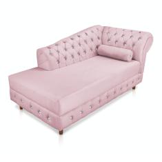 Divã Chesterfield 165 cm Capitonado com Strass Suede Rosa Bebê - D'Rossi