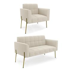 Namoradeira e Poltrona Pé de Ferro Dourado Elisa Bouclê D03 - D'Rossi