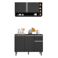 Kit de Cozinha Vanessa Balcão com Tampo MDP e Aéreo - AJL Móveis