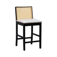 Banqueta Média Pérola - Preto Assento Estofado Corano Bege