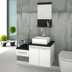 Gabinete para Banheiro 2 Portas 1 Gaveta com Cuba Q35 e Espelheira Legno 831w Espresso Móveis Branco/Preto Onix