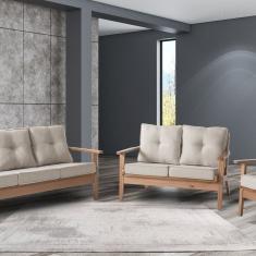 Sofá Fixo 3 Lugares Florença Moderno Nogueira Claro