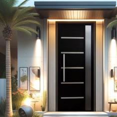 Porta Pivotante Solara Alumínio com Visor Puxador Barra Chata 210 X 100 Lado Direito Preto