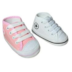 Kit 2 Pares Tênis Sapatinho De Bebê Cano Alto - Baby's Shoes, Branco, 