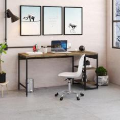 Escrivaninha com Estante Industrial com 2 Nichos - Carvalho Dark/Preto