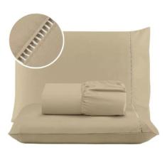 Jogo de Lençol 03 Peças 400 Fios Cama Queen Micropercal Ponto Palito -