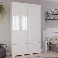 Guarda Roupa Casal Com Espelho 4 Portas De Bater 1 Basculante 3 Gavetas Mdf Coimbra Espresso Móveis Branco
