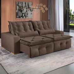 Sofá 4 Lugares Retrátil e Reclinável França Suede Marrom - Mobly