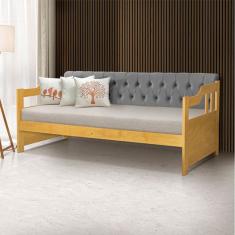 Sofá Cama Dublin Mona Estofado Capitonê Veludo Cinza Madeira - Imbuia