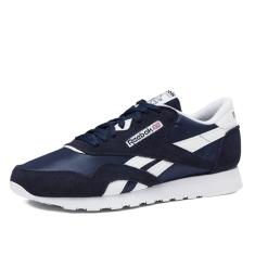 Reebok Tênis masculino clássico de nylon, Vector azul marinho/calçado branco/calçado branco, 45