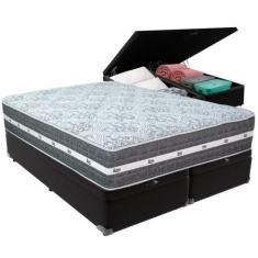 Cama Box Baú Preto E Colchão Black Graphite Molas Ensacadas Queen 158x