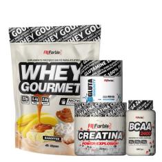 Kit Whey Gourmet Refil + Creatina 300g + Glutamina 150g + BCAA 100 cáp