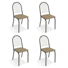Conjunto 4 Cadeiras Metal Noruega Kappesberg Cromado/Capuccino